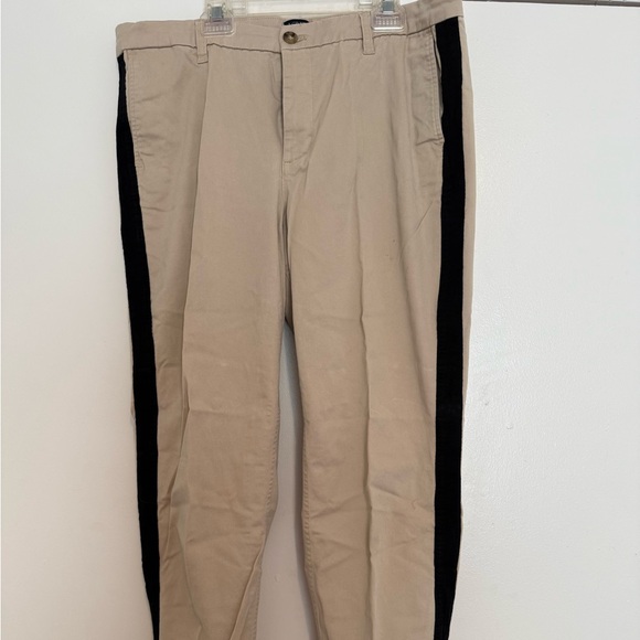 J.Crew Beige Khaki Chino Pants Size 14 Black Side Stripe Tuxedo - Picture 1 of 4